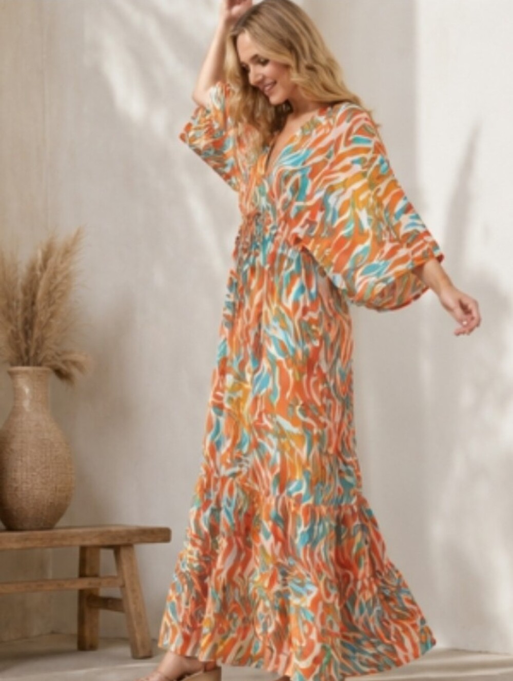 Gigi Moda Flame Safari Print Maxi Dress ONE SIZE FITS MOST NWT